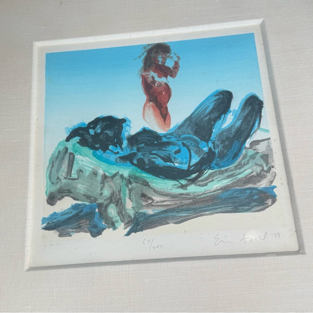 Abstract Art Print with Blue and Red Accents